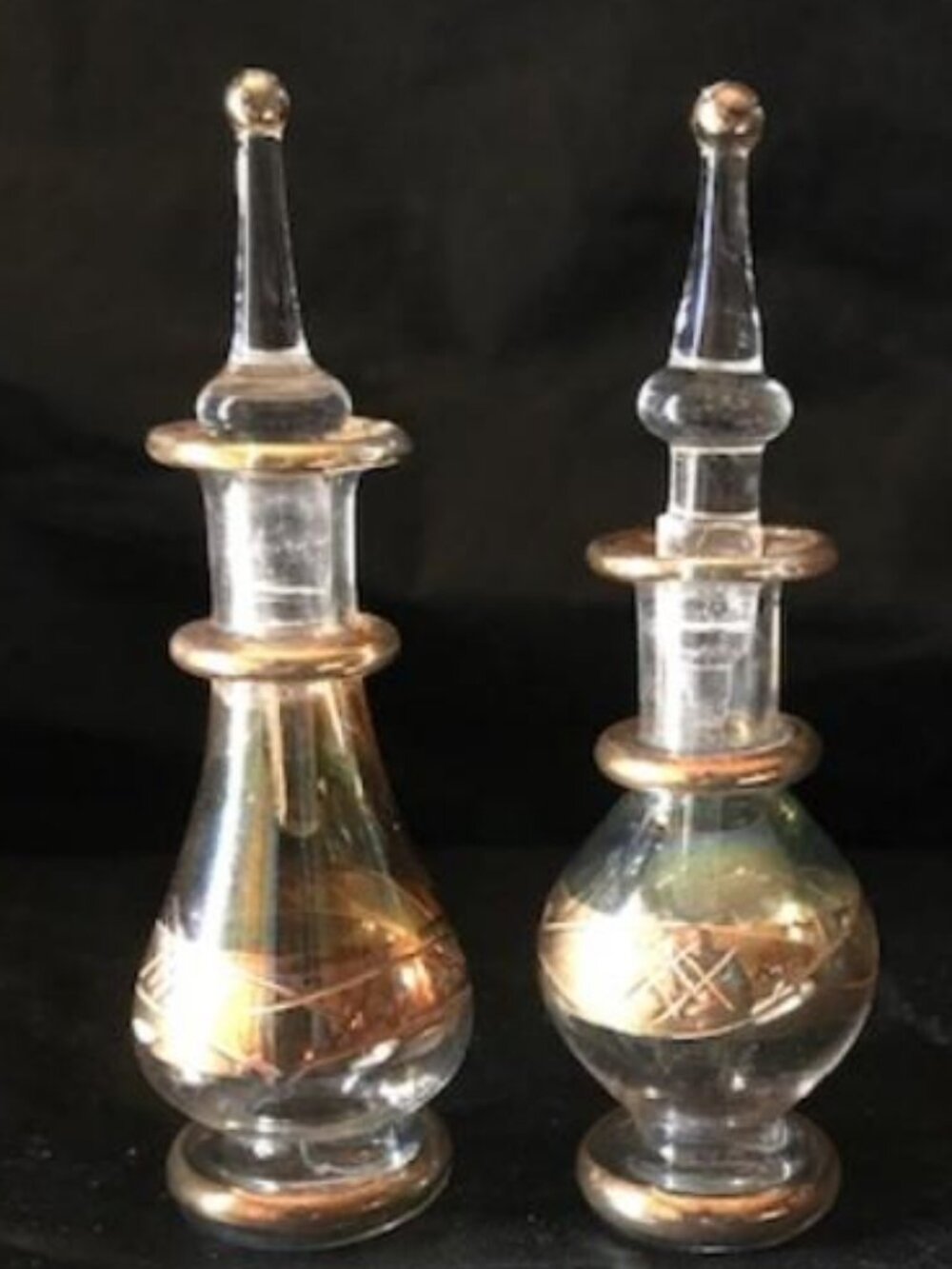 Set of 2 (Two) Vintage Egyptian Glass Perfume Bottle w 24K Gold Accents Lot #5